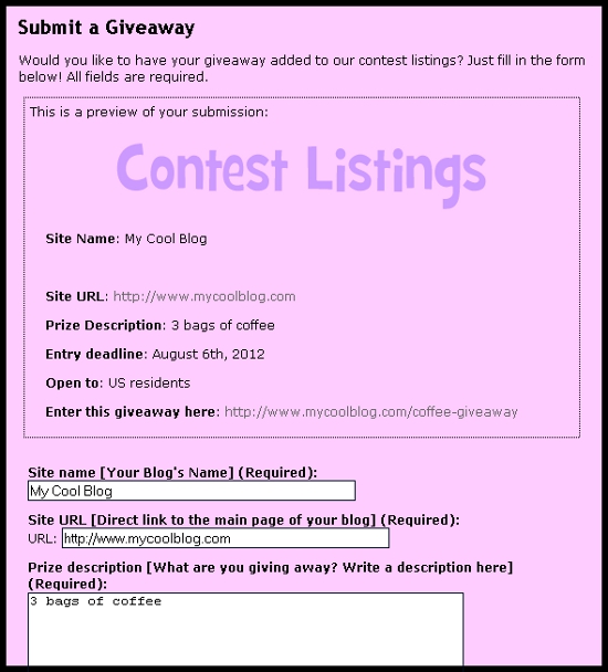 How to Use Our Giveaway Submission Form Contest Corner