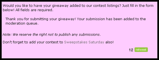 Giveaway Submission Confirmation